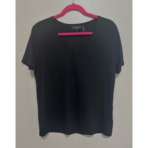 Theory Women’s Large Slub Cotton V neck Tee Black  Quiet Luxury Closet Staple